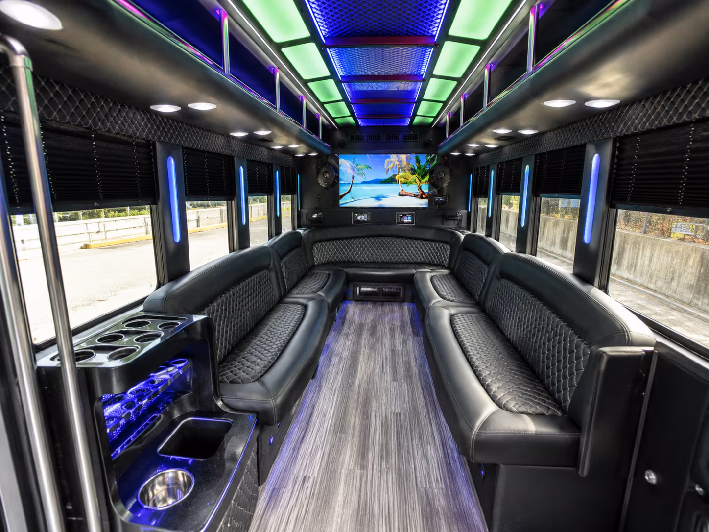 roswell 18 passenger party bus inside