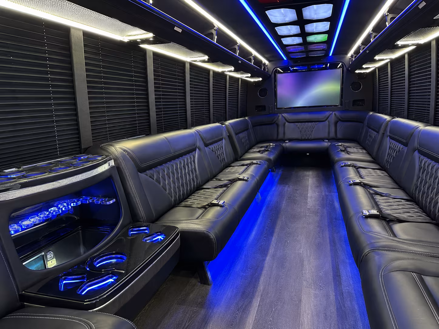 roswell 20 passenger party bus inside