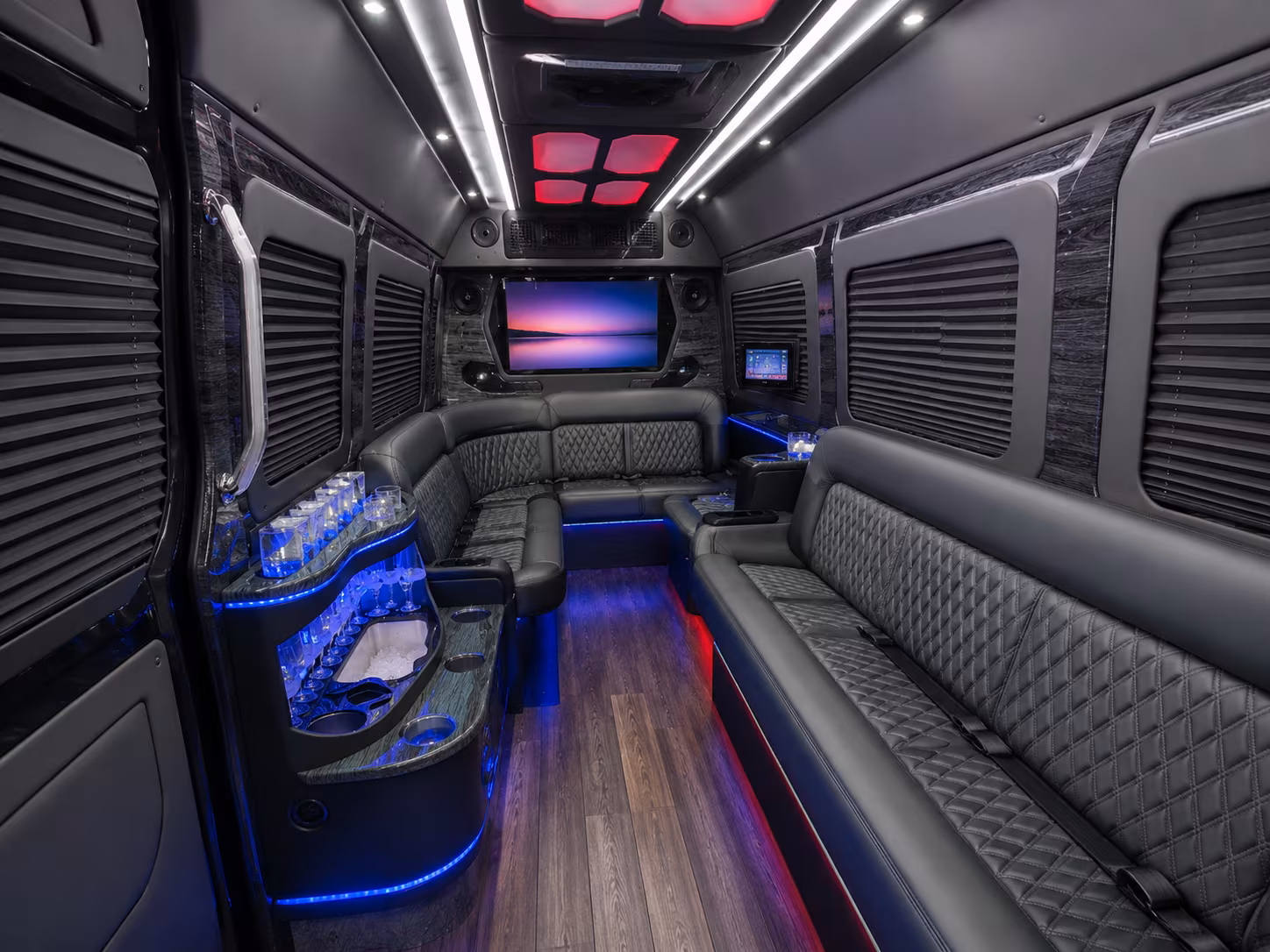 roswell 40 passenger party bus inside